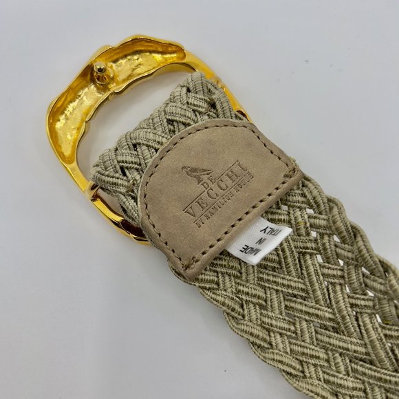 Vintage 1990\'s De Vecchi Woven Belt With Polished Gold Finish Cast Metal Buckle